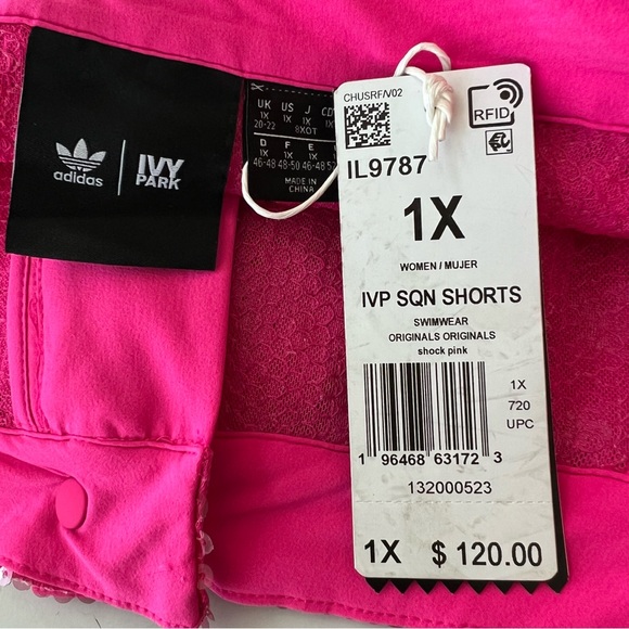 NEW adidas x Ivy Park Sequin Shorts with Fringe Pink SIZE 1X - Picture 9 of 10